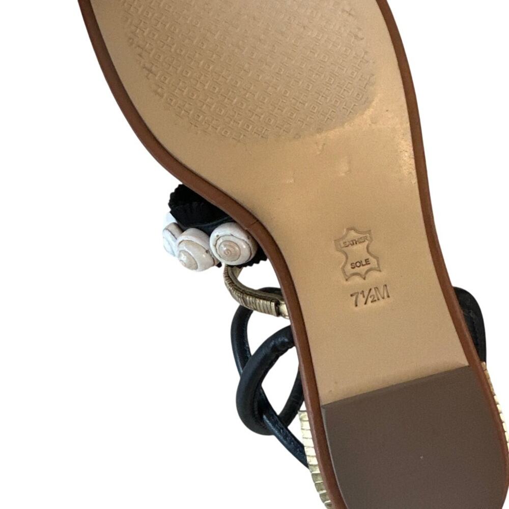 Tory Burch Sinclair Sandals Black Gold Seashell Flat 7.5 - Picture 11 of 11